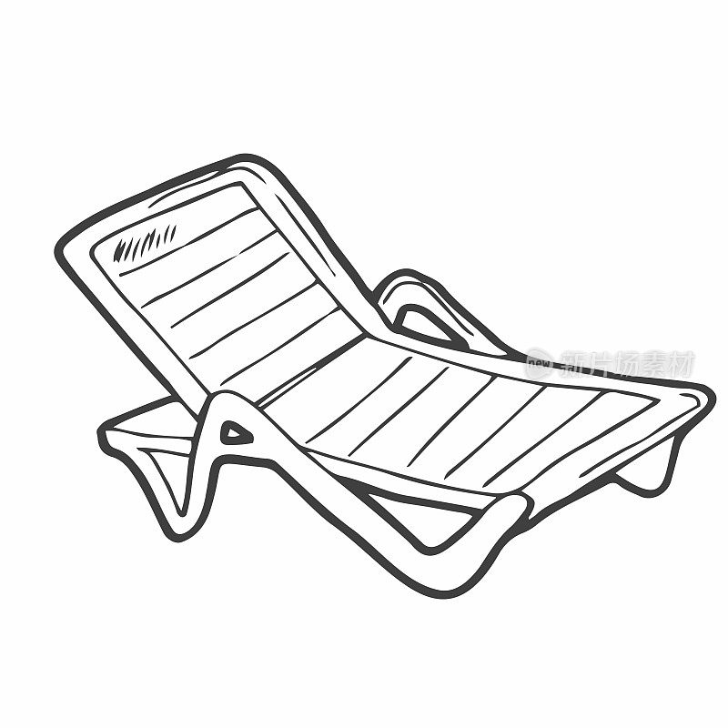 Doodle hand drawn beach chair. Deck chair sketch in vector